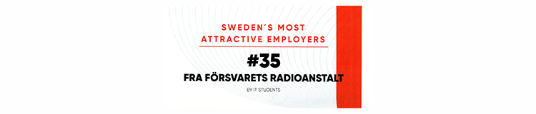 Bild som tillkännager att FRA på hamnade på plats 35 i Universums undersökning om attraktiva arbetsgivare för IT-studenter.