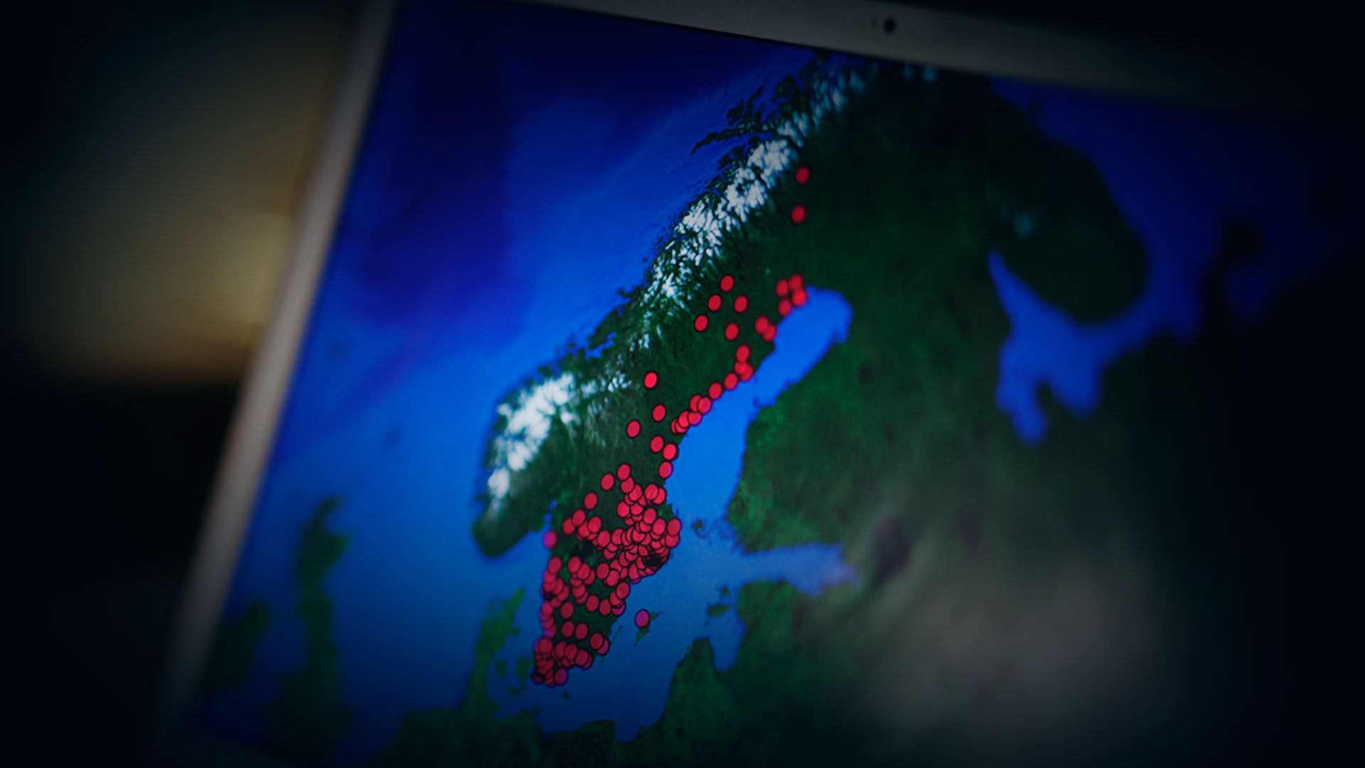 karta över Sverige med markeringar på olika områden